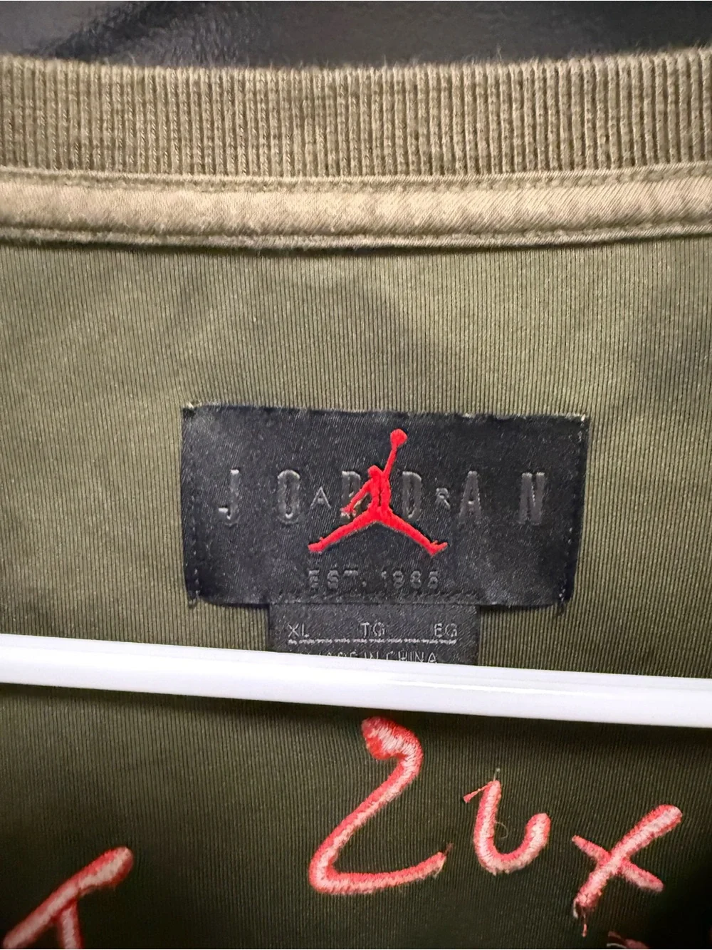 Jordan Olive Green Tee with Red Jumpman Accent